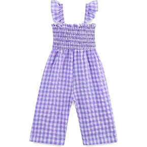 Baby Girl Clothes Romper overall Pants Plaid Sleeveless Ruffle Halter Jumpsuit