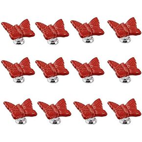 12 Pcs Butterfly Ceramic Door Knob Pull Handle, Kitchen Cabinet Drawer Cupboard Chest Handle, Vintage Dresser Wardrobe Kid's Furniture Decor (Pink)