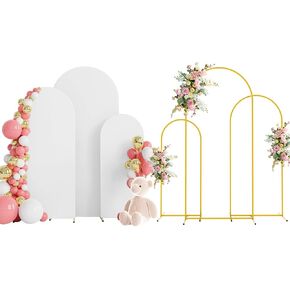 Wokceer Wedding Arch Cover and Wedding Arch Backdrop Stand Set of 3 (6ft,5ft,4ft) Bundle for Wedding Birthday Party Ceremony White