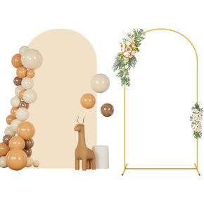 7.2 FT Wedding Arch Stand and Beige Arch Cover Spandex Arch Backdrop Cover for Arched Stands Frame Metal Arched Stand with Backdrop Covers Stretchy for Wedding Party Reception Decorations