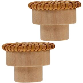 Gadpiparty Wooden Mushroom Head Handles Rattan Drawer Pulls Nature-Themed Cabinet Knobs
