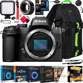 Nikon Z50II Mirrorless Camera 4K DX Body 1784 Bundle with FTZ II Lens Adapter + Deco Gear Photography Backpack +LED + Pack of 2 64GB Memory Cards + Software & Accessories Kit