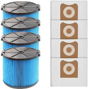 MZY LLC 4 Pack VF3500 Replacement Filter and 4 Pack VF3501 Vacuum Bags for Ridgid Wet Dry Vac filters 3-4.5 Gallon Vacuums, Fits WD3050, WD4070, WD4080, WD4522, 4000RV, 4500RV