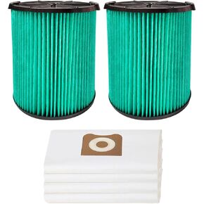 2 Pack VF6000 Replacement Filter Compatible for Ridgid Shop Vac 5-20 Gallon Wet/Dry Vac Filter VF6000 HEPA Filter, Include 4 Pack VF3502 Bags, Fits WD5500 WD0671 WD6425 WD0970 WD7000 WD1270 WD1280