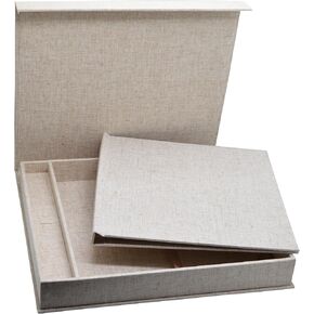 Linen Wedding Photo Box with USB Storage, Keepsake Memory Case, (Fit 5x6 inch)