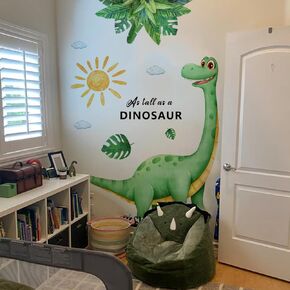 Large Watercolor Dinosaur Wall Sticker, Boho Sun As Tall As A Dinosaur Palm Leaves Wall Decal for Nursary Kids Bedroom Playroom