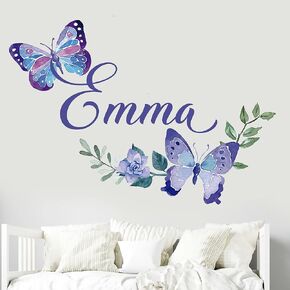 Custom Name Butterfly Wall Decal- Girls Room Wall Decor - WM531. Custom Name Removable Nursery Wall Decal for Girl - Flower Mural Wall Decal for Girls Bedroom