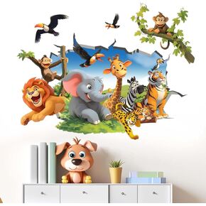 Jungle Animals Wall Decals for Kids: Peel and Stick Monkey Elephant Giraffe Tiger Lion Wall Stickers - Wall Decor Art Kids Supplies Ages 1-12 Years