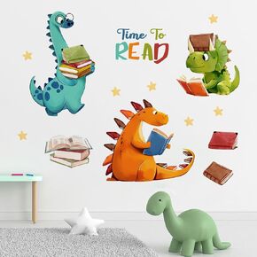 yovkky قراءة dinosaur جدار الشارات ملصقات ، الوقت لقراءة دينو كتاب زاوية طفل طفل طفل الحضانة ديكور مكتبة ، اقتباس إيجابي ديكورات المنزل غرفة نوم غرفة دراسة القراءة