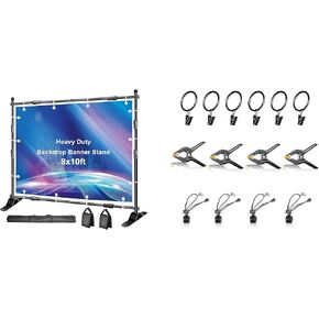 FUDESY 8x10ft Heavy Duty Banner Stand with 14 Packs Backdrop Clips Clamps