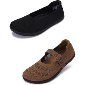 WHITIN Women's Barefoot Ballet Flats Mary Jane Flats, Black and Brown, Size 8