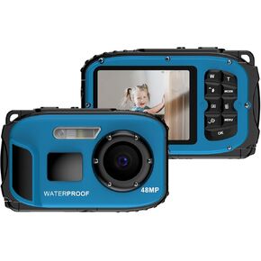 1080P Waterproof Digital Camera 48MP Digital Video Camera 2.4 Inch IPS Screen IP68 5M Body Waterproof Depth Auto Focus 4X Digital Zoom Built-in Battery Birthday Festival Gift for Kids