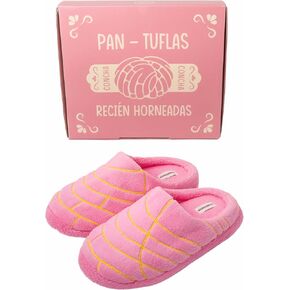EASTEX Concha Pantuflas con Caja - Pink Concha Slippers - Pan Dulce - Mexican Bread Slippers for Men and Women - Mexican Mom Gifts - Mother's Day Gift - Regalo Para Mujer