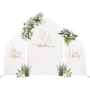 Arch Backdrop Stand w/Cover Set of 3 Half Moon White Wedding Arch Background Stand + Stretchy Cover 7.2ft Half Moon Top Backdrop for Birthday Parties Baby Shower Banquet