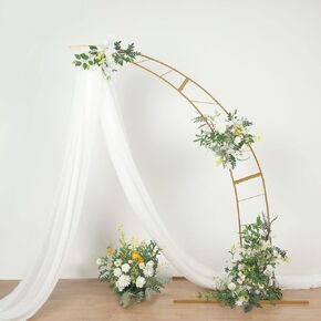 TableClothsfactory 8ft Metal Metal Metal Moon Wedding Arch Stand Backdrop Stand ، إطار بالون زهرة التصميم المنحني ، حامل شارب قابل للطي مع قاعدة مستطيلة صلبة
