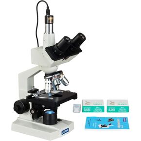 OMAX 40-2500X LED Digital Trinocular Compound Microscope 1.3MP Camera + Blank Slides + Covers + Lens Paper