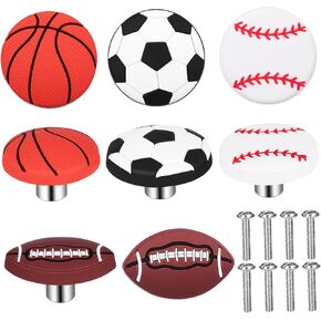 Basketball Dresser Knobs 8 Pack Sports Ball Stylized Drawer Pulls Cartoon Knobs for Boys and Girls Sturdy PVC Metal for Toddlers