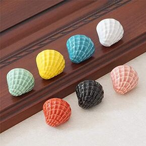Cute Shell Knobs Ceramic Drawer Knob Pulls Blue Green White Kids Colorful Dresser Handle Pull Kitchen Cabinet Door Knob Child - (Color: Blue)