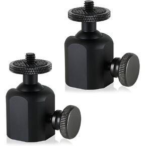 2Pcs Mini Ball Head, Mini Tripod Ball Head Mount with 1/4" Screw, Aluminum 360 Degree Rotating Camera Mount Adapter for Tripods, DSLR Cameras, Light Brackets, Loading 22lb (Black)