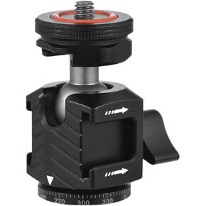 Andoer Multi-functional Mini Ball Head 360°Rotatable Aluminum Alloy Ballhead Adapter Tripod Head 1/4 Inch Screw & Cold Shoe Connection with Dual Side Cold Shoe Mounts for DSLR Camera LED Video Light