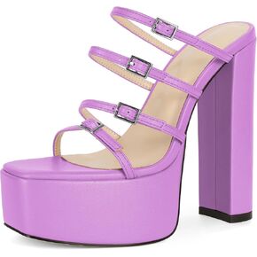 Esvowido Platform Chunky Heels for Women Square Open Toe Adjustable Straps Platform Mule Sandals with High Heel for Party Prom Wedding