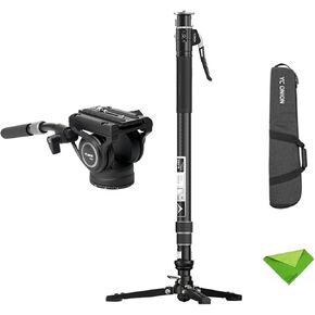 YC Onion Pineta Pro Carbon Fiber Monopod with FH75 Fluid Head and Pedal Base, Light Stand Lightweight Travel Monopod with Quick Release Plate for Sony Canon Nikon DSLR Cameras, Gimbal and etc
