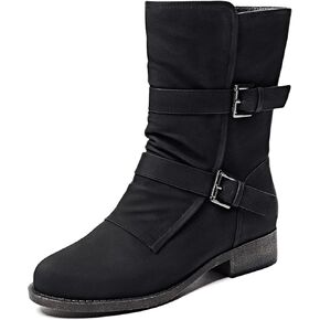 Veittes Women's Mid-Calf Cowboy Cowgirl Boots with Low Chunky Heel, Side Zipper, Motorcycle Style, Classic Round Toe,Fashion Western (Black/Dark Brown/Grey) Boots