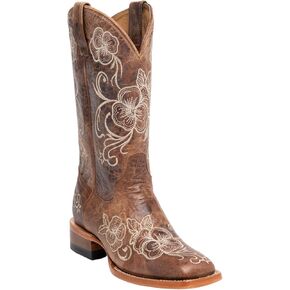 Shyanne Women's Lasy Floral Embroidered Western Boot Broad Square Toe - BBSHYSP20L4 10 M US Brown
