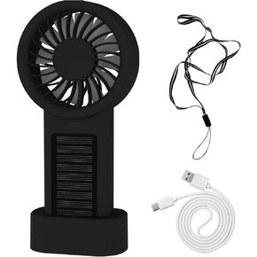 mini portable solar fan, with base, Bring a hanging rope ，neck fan suitable forgo traveling, Office desktop，personal fans rechargeableyour cooling butler (Black)