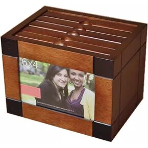 Wooden 6x4 Photo Box with 5 Slide-Out Albums and Insert Frame - Holds 100 Images for Weddings & Anniversaries(Color:B)