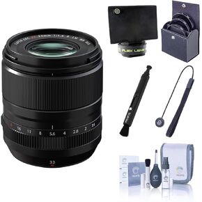Fujifilm XF 33mm f/1.4 R LM WR Lens, Black, Bundle with 58mm Essentials Filter Kit, Lens Shade, Cleaning Kit, Lens Cap Tether