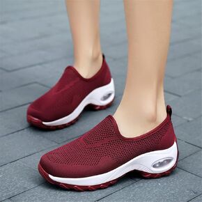 Ladies Air Cushion Walking Shoes Summer Knitting Mesh Sneaker Convenient Casual Slip on Running Shoes Lightweight Breathable Sneakers Big Size Jogging Shoes