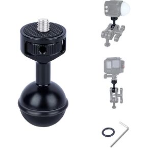 1/4 Rotating Ball Head Mount for Camera, Action Cam, LED Light - 360° Adjustable Aluminum Alloy with Stainless Steel Base, Anti-Slip Silicone Ring, Hex Wrench Included (63003B)