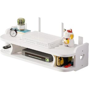 Router Shelf Wall Mount WiFi Router Storage Box, 2 Tiers Set-top Box Supports,WiFi Router Storage Box Router Shelf Wall Mount,Router Organizer,Hider Cord Management Container