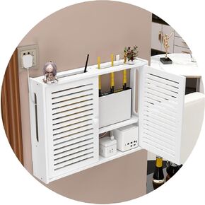 Router Shelf Wall Mount WiFi Router Storage Box, WiFi Router Shelf/2 Tiers Set-top Box Supports,WiFi Box Hider Decorative for Home, Power Strip Protector Hider, 42x31x10cm