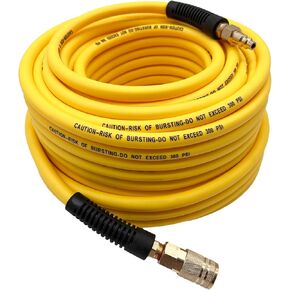 Hybrid Air Hose 1/4-Inch x 50FT，Air Compressor Hose 300 PSI Heavy Duty, Lightweight, Kink Resistant, All-Weather Flexibility with 1/4-Inch Industrial Air Fittings and Bend Restrictors,Yellow