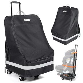 Orzbow Car Seat Travel Cart, Folding Car Seat Dolly for Airport with Universal Wheels and Adjustable Handle, Airplane Travel and Luggage, Compact, Collapsible Roller Hand Trolley with Belts, Black