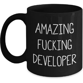 Funny Developer Birthday Unique Gift Black Coffee Mug - 'Amazing F-king Developer' Quote, Birthday Unique Gifts from Friends, Coworkers, Family for Developer in Kuwait