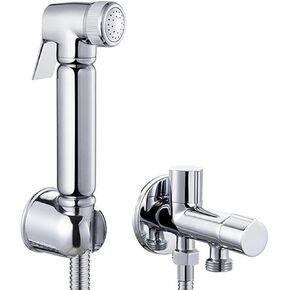 Bidet Attachment for Toilet Handheld Hand Shower for Toilet Set Cloth Diaper Sprayer Kit with Hose Brass Double Handle Cold Water Chrome Toilet Bidet Sprayer kit
