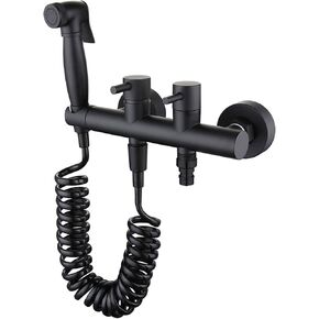 Handheld Bidet Sprayer for Toilet, Black Wall Mounted Toilet Bidet Sprayer Kit Brass Hot and Cold Water Bathroom Cloth Diaper Sprayer Set for Personal Hygiene,Stainless Steel(PVC Hose)