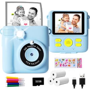 GKTZ Instant Print Camera for Kids - 1080P HD Instant Print Photo - Christmas Birthday Gifts for Age 4 5 6 7 8 9 10 Girls Boys - Portable Toy with 3 Rolls Photo Paper, 32GB Card, 5 Color Pens - Pink