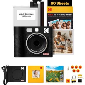 Kodak Mini Shot 4 Era 4Pass 2-in-1 Camera وطابعة الصور (4x4) (أسود ، كاميرا + 70 ورقة + ملحقات الهدايا)