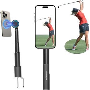 Golf Monopod Stick with Magnetic Phone Holder & iPad Mount, Adjustable 54" Stick with Metal Double Spikes for Golf Swing Training, Compatible with GoPro, Insta360 (iPad Capable)