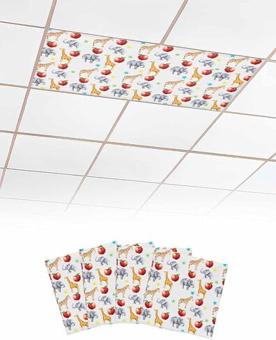 Animal 4 Pcs Fluorescent Light Covers, Giraffe Elephant Star Fruit Magnetic Light Filters Shade Panel for Ceiling Lights Classroom Office Home Ceiling Decoration, 4 x 2 Ft in Kuwait