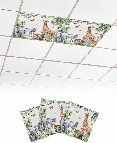Plant 3 Pcs Fluorescent Light Covers, Animal Giraffe Zebra Elephant Butterfly Magnetic Light Filters Shade Panel for Ceiling Lights Classroom Office Home Ceiling Decoration, 4 x 2 Ft in Saudi Arabia