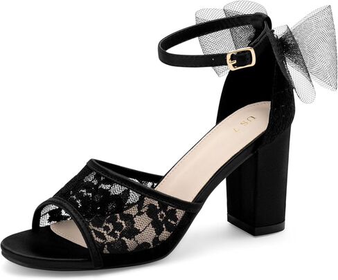 Perphy Lace Open Toe Bow Ankle Strap Block Heel Sandals for Women in Saudi Arabia