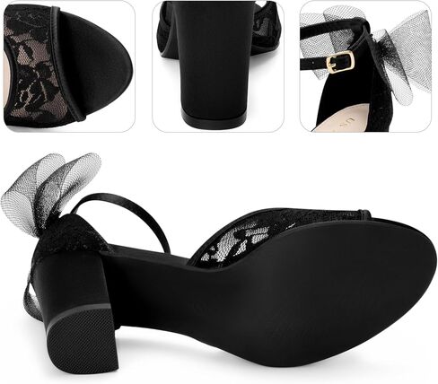 Perphy Lace Open Toe Bow Ankle Strap Block Heel Sandals for Women in Saudi Arabia