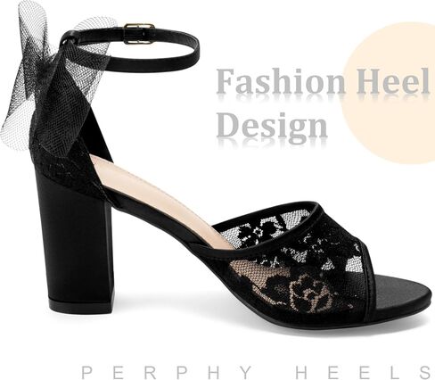 Perphy Lace Open Toe Bow Ankle Strap Block Heel Sandals for Women in Saudi Arabia
