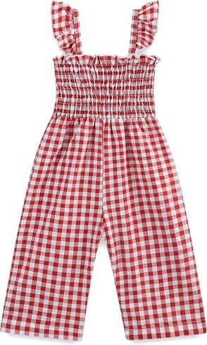 Baby Girl Clothes Romper overall Pants Plaid Sleeveless Ruffle Halter Jumpsuit in Kuwait