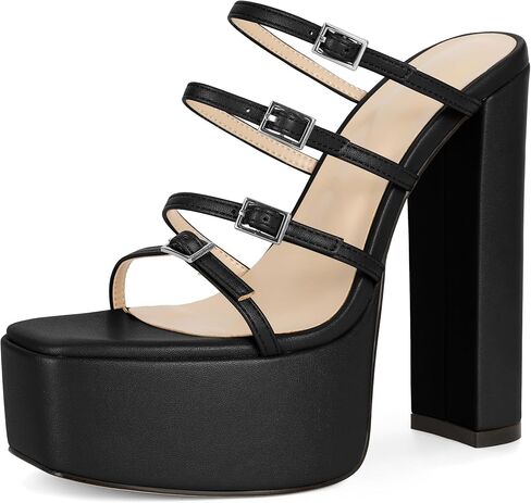 Esvowido Platform Chunky Heels for Women Square Open Toe Adjustable Straps Platform Mule Sandals with High Heel for Party Prom Wedding in Kuwait